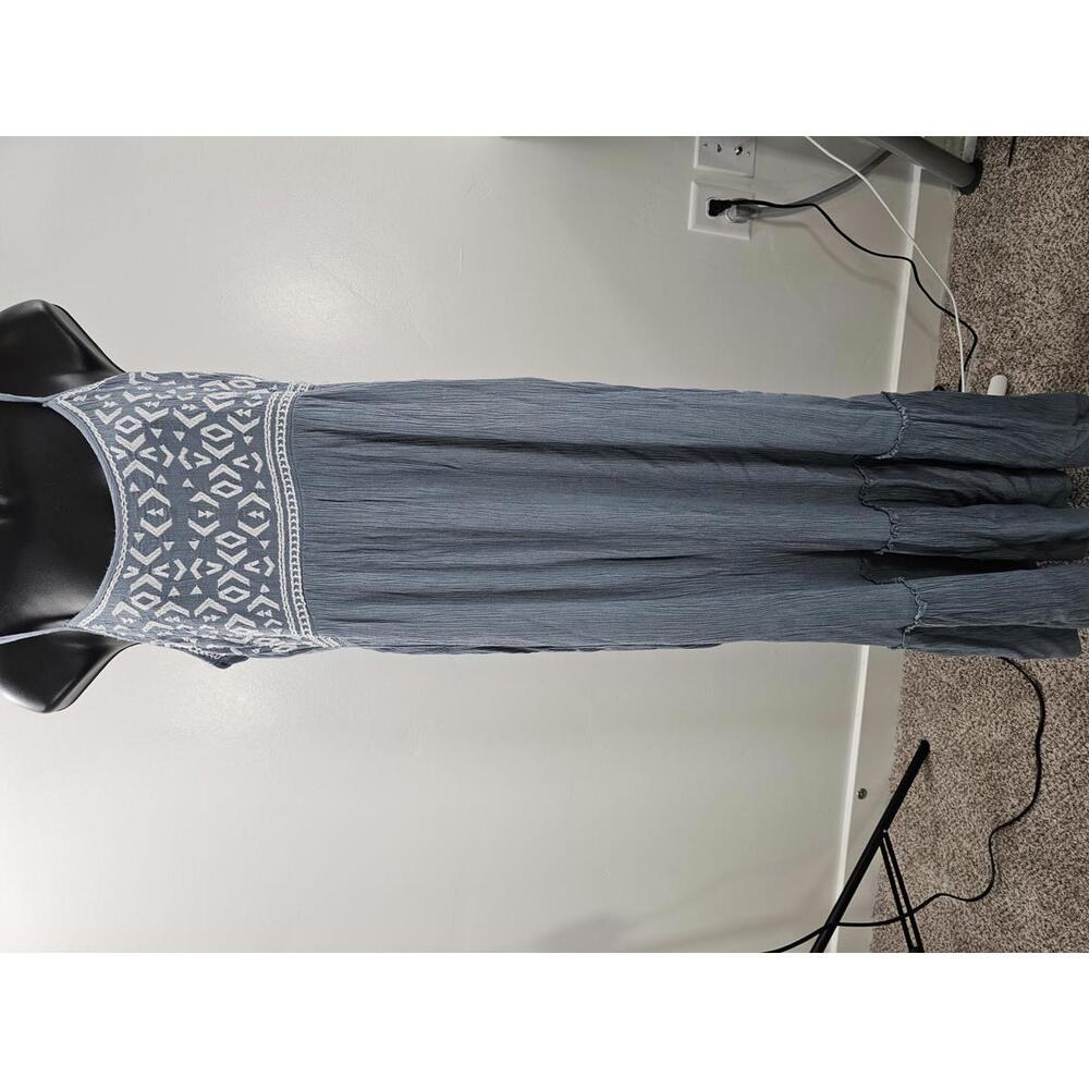 Sim & Sam Bohemian Blue Maxi Dress with White Embroidered Bodice